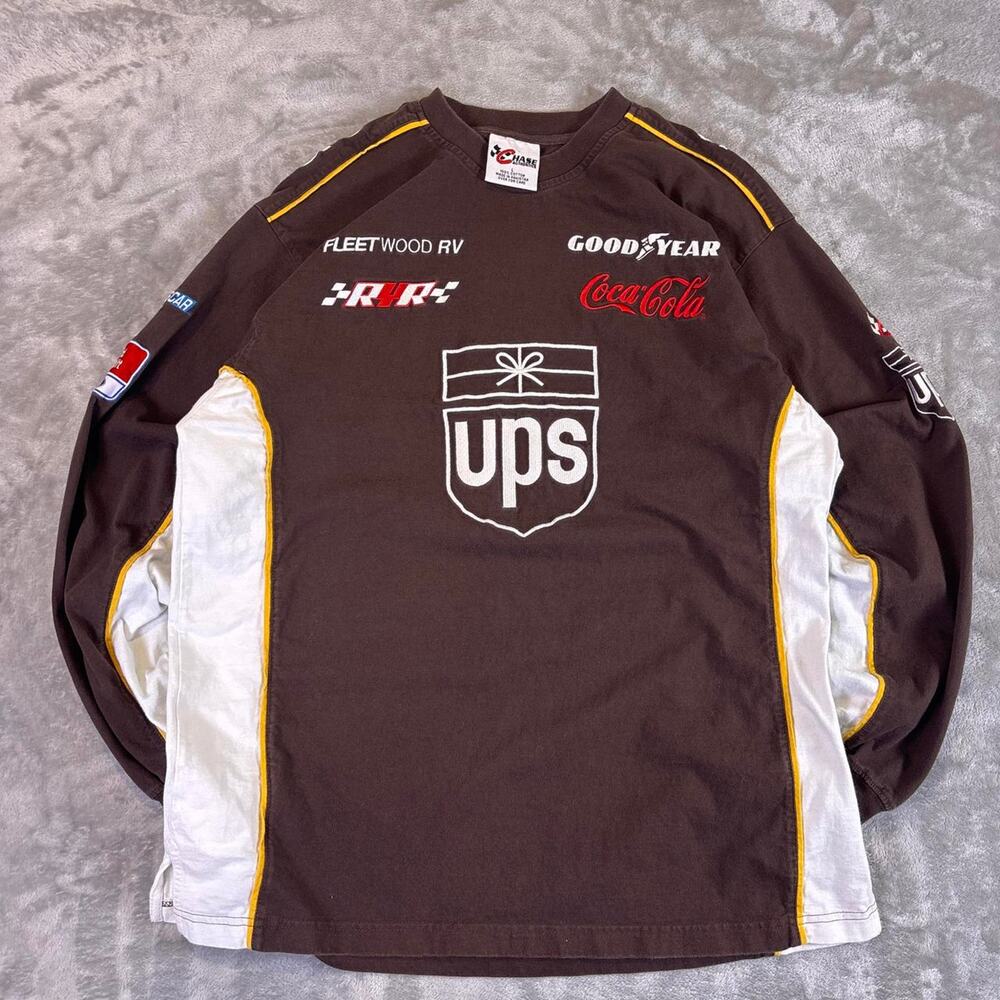 Vintage Chase Authentics UPS Racing Long Sleeve Shirt Brown NASCAR Size Large